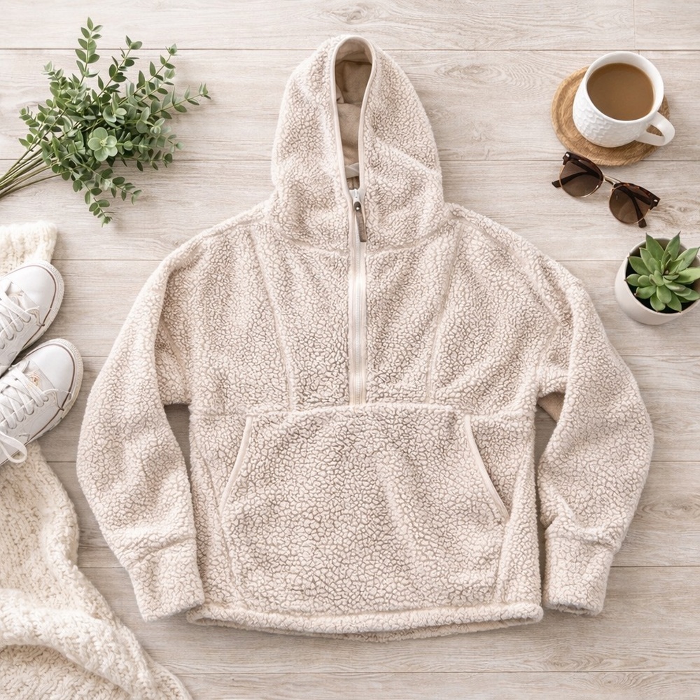 Prana Women’s Sherpa 1/4 Zip Pullover Hoodie | Cream | Size Large